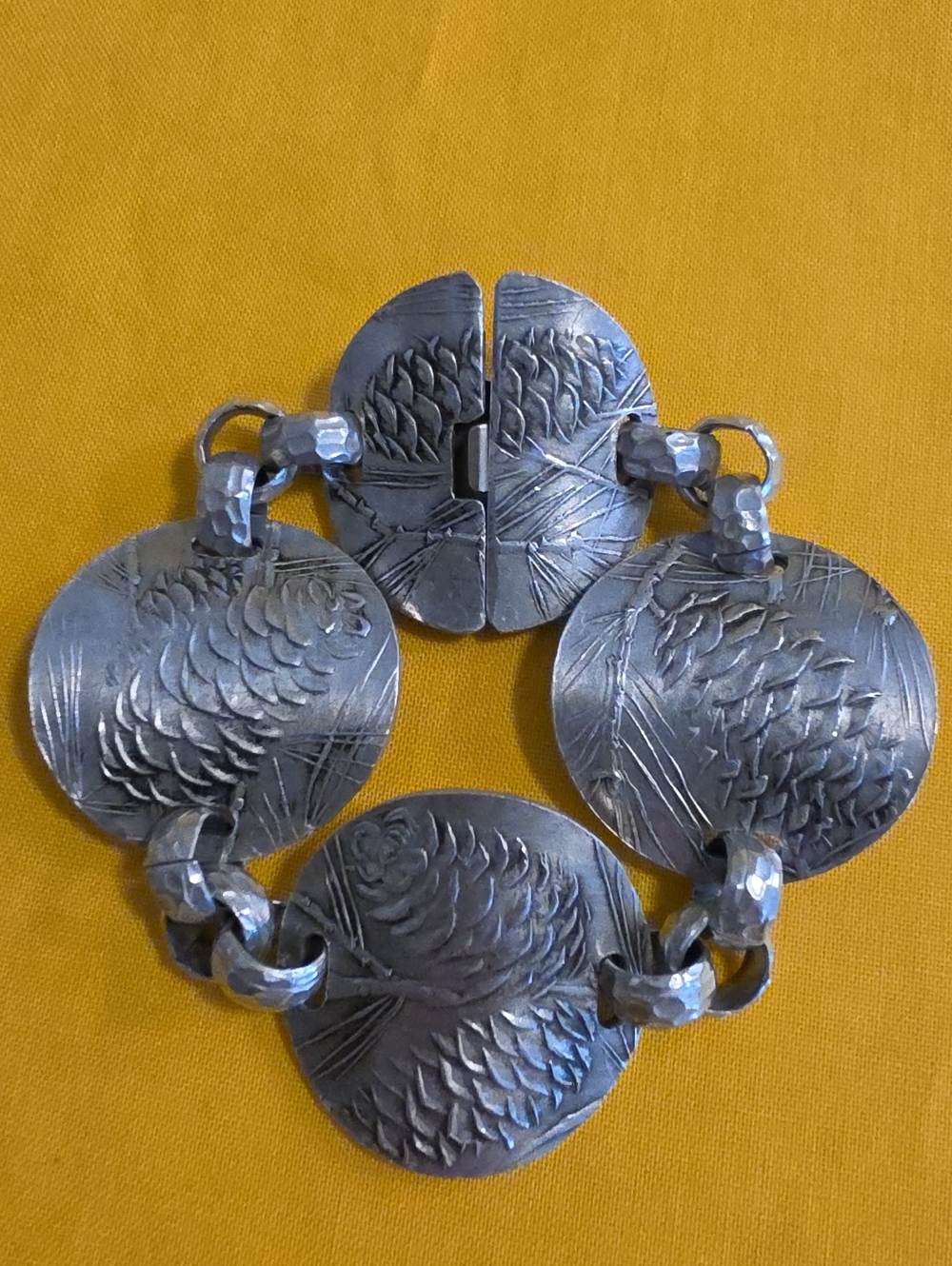 Vintage ▪︎ Hand-Hammered ▪︎ Aluminum ▪ Pinecone Bracelet ▪︎ Unique Piece!